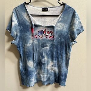 Y2K American Girl by Next Era Love Graffiti Blue Tie-Dye Top Women’s M/L(approx)